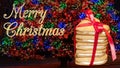 Christmas Biscuits Gift Box On Shiny Lighting Background.