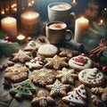 Christmas biscuits and white candles on a table