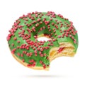 Christmas bitten donut isolated on white background Royalty Free Stock Photo