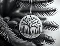 Christmas black and white ornament hanging on the christmas tree Royalty Free Stock Photo