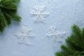 christmas blue background with fir twigs and snowflakes Royalty Free Stock Photo