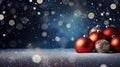 Christmas blue background with red balls. Christmas background with snowflakes and bokeh lights. Snow Winter Christmas Royalty Free Stock Photo