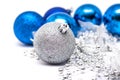 Christmas blue  ball in  focus and blue balls Royalty Free Stock Photo