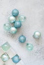 Christmas blue balls decorations for the Christmas tree, toys on a blue background. Royalty Free Stock Photo