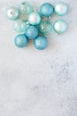 Christmas blue balls decorations for the Christmas tree, toys on a blue background. Royalty Free Stock Photo