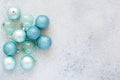 Christmas blue balls decorations for the Christmas tree, toys on a blue background. Royalty Free Stock Photo