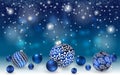 Christmas blue banner with Stardust sparks and Christmas balls