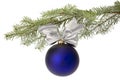 Christmas blue bauble on tree branch Royalty Free Stock Photo