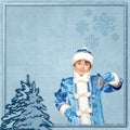 Christmas blue frame with Christmas tree and snowflakes. Royalty Free Stock Photo