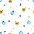 Christmas blue and golden balls seamless pattern. Royalty Free Stock Photo