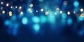 Christmas blue and orange garland bokeh background. Festive magical background. Generative AI