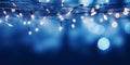 Christmas blue and orange garland bokeh background. Festive magical background. Generative AI