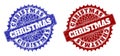 CHRISTMAS Blue and Red Round Seals with Scratched Textures