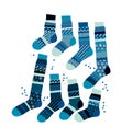 Christmas blue striped socks in patchwork style.