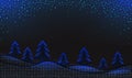 Christmas blue winter background with halftone pattern, falling snow and trees. Royalty Free Stock Photo