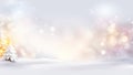 Christmas blurred background with snowy fir trees and garland lights. New Year, winter holidays banner for design. Royalty Free Stock Photo