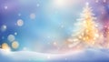 Christmas blurred background with snowy fir trees and garland lights. New Year, winter holidays banner for design. Royalty Free Stock Photo