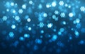 Christmas blurred bokeh background, falling snowflakes, blue gradient, winter, new year, night, holiday