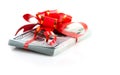 Christmas Bonus Stack of Cash With Red Bow Royalty Free Stock Photo