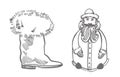 Christmas boot Santa Claus. Hand drawn illustration. New year and Christmas design elements. Greeting card invitation