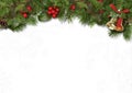 Christmas border branches and holly on white background Royalty Free Stock Photo