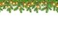 Christmas Border With Coniferous Branches, and Lights Royalty Free Stock Photo