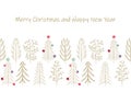 Christmas border with cute trees, winter background with Christmas trees.