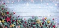 Christmas Border - Fir Branches With Baubles Royalty Free Stock Photo