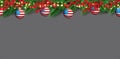 Christmas Border with Fir Branches, Holly Berries and Balls with USA Flag Royalty Free Stock Photo