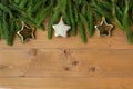 Christmas Border - Fir Branches And Ornament On Snowy Plank Royalty Free Stock Photo