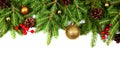 Christmas border with fir branches on white. Royalty Free Stock Photo