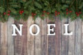 Christmas Border with Fir, Red Berries and Noel Letters Royalty Free Stock Photo