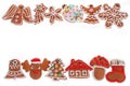 Christmas border with gingerbread cookies isolated on white Royalty Free Stock Photo