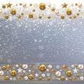 Christmas Border With Golden Christmas Toys And Stars Silver Background