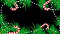 Christmas border with green fir branches, shiny garland, candies, 3d rendering backdrop, computer generated Royalty Free Stock Photo