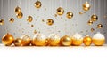 Christmas Border - holiday background - elegant decorations with gold and white balls on white, horizontal banner. Christmas xmas Royalty Free Stock Photo