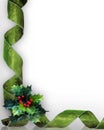 Christmas border Holly and green ribbons Royalty Free Stock Photo