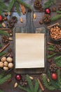 Christmas border with ingredient for cooking holiday food with copy space on cutting board. Royalty Free Stock Photo