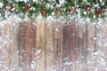 Christmas Border with Fir, Red Berries and Snow Royalty Free Stock Photo