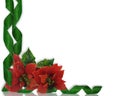 Christmas border Poinsettias and ribbons Royalty Free Stock Photo