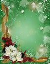 Christmas border ribbons and poinsettias Royalty Free Stock Photo