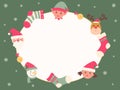 Christmas border with Santa Claus and dwarfs.