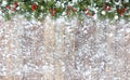 Christmas Border with Snow Covered Fir and Red Berries Royalty Free Stock Photo