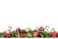 Christmas Border - tree branches with golden balls, candy and decoration