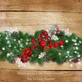 Christmas border on a vintage wooden board with space for text o