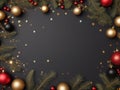 Christmas and new year border on wooden background Illustration Generative AI AI generated. Royalty Free Stock Photo