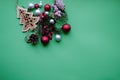 Christmas border with xmas tree and gifts on green background. Winter holiday Royalty Free Stock Photo