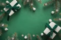 Christmas border with xmas tree and gifts on green Royalty Free Stock Photo