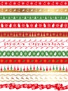 Christmas Vector Seamless Borders Set Isolated On A white Background. Horizontally Repeatable. Royalty Free Stock Photo