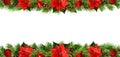 Christmas borders with red pionsettia flowers, pine twigs and de Royalty Free Stock Photo
